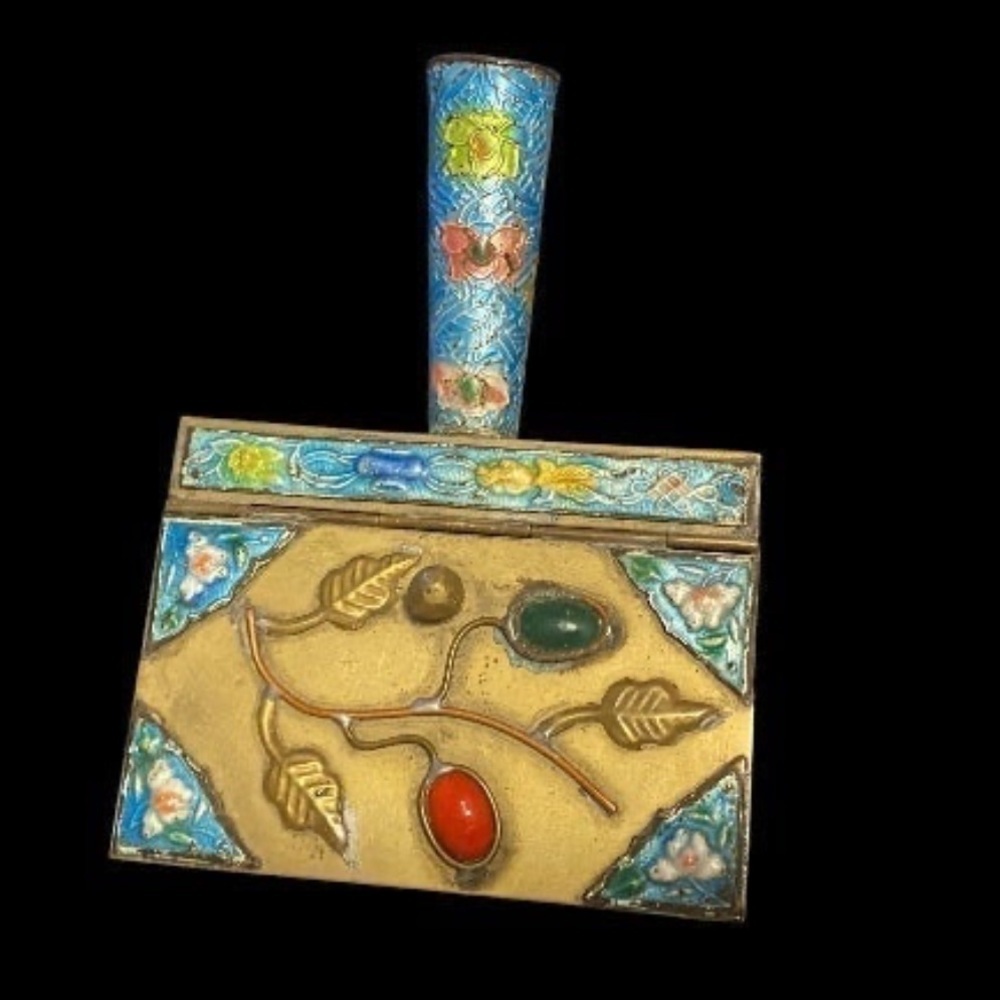 Vintage Cloisonné Brass Silent Butler Crumb Catcher